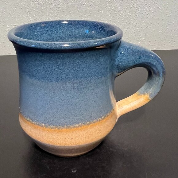 Handcrafted Pottery Mug Glazed in Hues of Blue and Golden Beige ~ Artist Signed - Picture 6 of 14